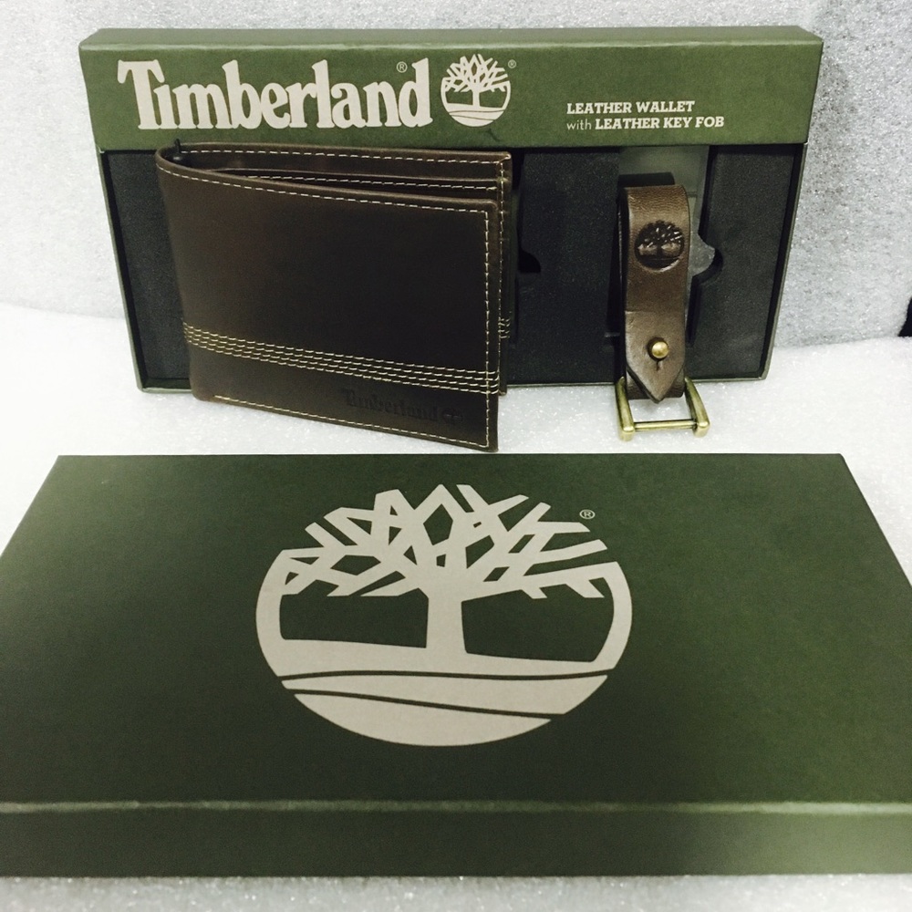 Timberland Brown Leather Wallet With Key FOB